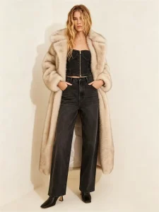 Women’s Ombre Faux Fox Fur Maxi Coat Winter Wide Lapel Belted Thick Warm Long Overcoat Fluffy Faux Fur Long Coat ODM