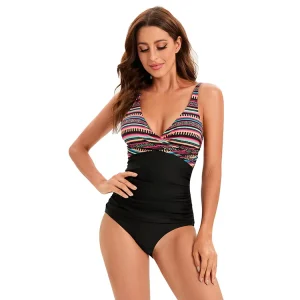 Women’s One Piece Plaid Stripe Print High Leg Beachwear Plus Size Swimwear Tummy Control Swimsuit Bathing Suit
