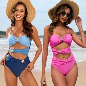 Women’s One-Piece Swimwear Micro Style Quick Dry Bathing Suit with Starfish and Cut Out Detail