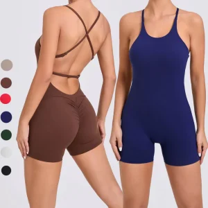 Women’s One Piece V Back Scrunch Butt Jumpsuits Bodycon Spaghetti Strap Jumpsuit Workout Romper