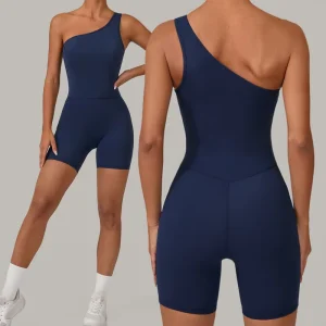 Women’s One Shoulder Sleeveless Yoga Shorts Jumpsuit Butt Lifting Workout Romper One Piece Sports Outfits Quick Dry