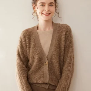 Women’s Open Front Cashmere Cardigan V Neck Loose Wool Cashmere Sweater for Winter