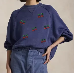 Women’s Oversize Fleece Terry Sweatshirts Customized Logo Print Shiny Glitter Sequin Pullover Embroidered Raglan Sleeves Winter