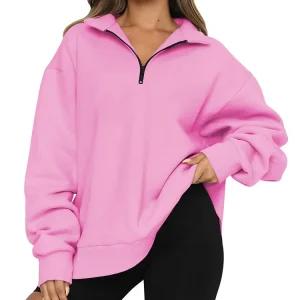 Women’s Oversize Half Zip Pullover Long Sleeve Sweatshirt Casual Wearing