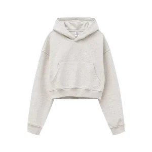 Women’s Oversize Hoodie Regular Sleeve Short Length Breathable Heavyweight 345G Spandex Cotton Knitted Fabric Pocket for Winter