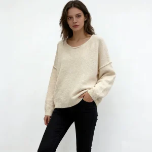 Women’s Oversized Wool Blend Sweater Long Sleeve Loose Knit Pullover