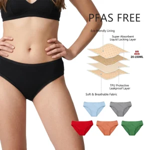 Women’s PFAS free Period Panties Lace Leakproof Underwear Organic Cotton Light Flow Menstrual Period Underwear