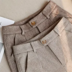 Women’s Pants Harem Pencil Flannel High Waisted Casual Suit Pants Office Lady Business Work Trousers