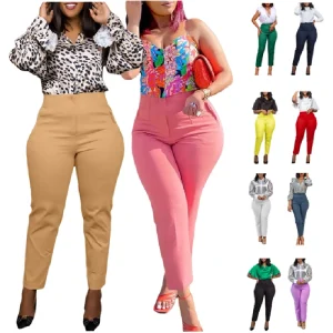 Women’s Pants Trousers High Waist Tight Solid Color Elegant Office Pants Casual Pants