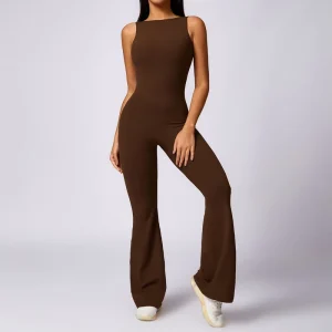 Women’s Peach Hip Lifting Sleeveless Above Knee Nylon Spandex Yoga Jumpsuit Women’s Casual Fitness