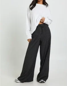 Women’s Petite High Waisted Drawstring Stripe Wide Leg Trousers Casual Breathable Anti Pilling Comfortable Pants