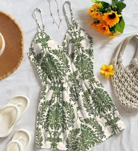 Women’s Plant Print Camisole Rompers For Vacation