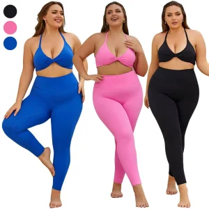 Women’s Plus Size 2 Piece Yoga Set High Waist Quick Dry Sportswear Breathable Gym Fitness Clothing Sexy Solid Pattern Sportswear