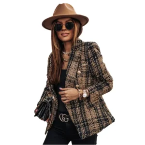 Women’s Plus Size Breathable Woven Acrylic Lining Winter Jackets Blazers Coats with Zipper Closure