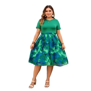 Women’s Plus Size Casual Floral A Line Dress with Natural Waist Modest Tie and Ruffle Design for Party or Beach Vacation