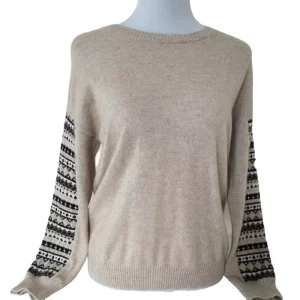 Women’s Plus Size Casual Winter Autumn Cashmere Pullover Sweater with Jacquard Sleeves Comfortable and Stylish