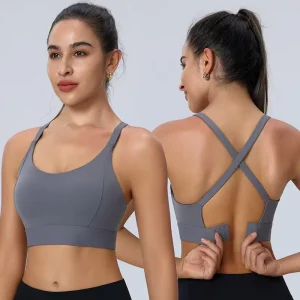 Women’s Plus Size Cross Strap Sports Vest Yoga Top Breathable High Support 100% Nylon Customized Logo High Elastic Sportswear
