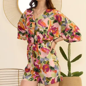 Women’s Plus Size Custom Print 100% Rayon Casual Jumpsuits Playsuits Summer Loose Wide Leg Romper