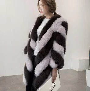 Women’s Plus Size Fox Faux Fur Coat Block Color Winter Season Wholesaler Plaid Pattern Shearing Processed 3XL Size