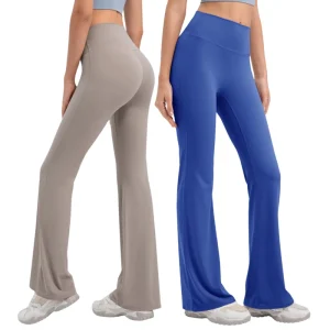Women’s Plus Size High Waist Flare Yoga Pants Bootcut Workout Leggings Elastic Waist Solid Athletic Bell Bottom Fitness Pants