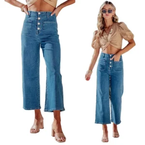 Women’s Plus Size High Waist Straight Denim Jeans Breathable Loose Fit Casual Printed Spandex/Cotton Waterproof