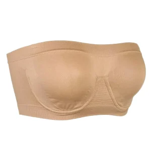 Women’s Plus Size Nylon Spandex Strapless Bandeau Bra Seamless Tube Top with Knitted Weaving Wire Free and No Pad Cup Logo