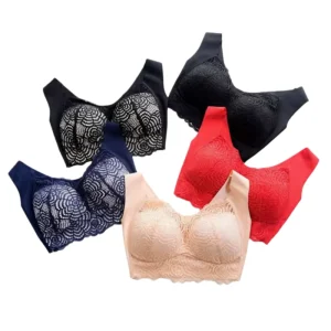 Women’s Plus Size Sexy Lace Bra Floral Print Sports Underwear with Beauty Back Free Size Seamless Nylon Vest Bras