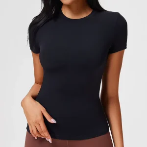 Women’s Plus Size Sports Running Top Solid Brushed Fitness Yoga T-Shirt Front Short Sleeved Tight Fitting