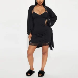 Women’s Plus Size Summer Sexy 2 Piece Sleepwear Cami Nightgown & Belted Robe Soft Loungewear Set