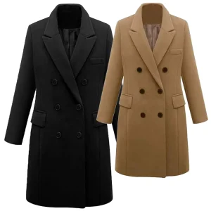 Womens Plus Size Winter Coats Elegant Camel Overcoat Lapel Wool Outerwear 5XL Autumn Topcoat Long Peacoat Black Jacket