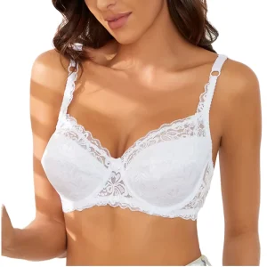 Women’s Plus Size Wire-Free Push-Up Bra Breathable Lace Knitted Underwear with None Adjustable Straps and Sexy Style