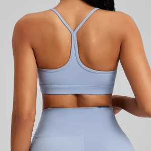 Women’s Plus Size Y Back Padded Lightweight Breathable Sports Bra Buttery Soft Racerback Light Support Spaghetti Strap Front