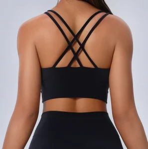 Women’s Plus Size Yoga Sports Bra Crossback Spaghetti Strap Padded Light Support Quick Dry Backless Four-Way Stretch Front