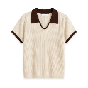 Women’s Polo Shirt Knit Short Sleeve Ribbed Casual T-Shirt Contrast Collar Summer Top Slim Fit Breathable Streetwear Fashion Tee