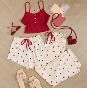 Women’s Printed Tank Top Sleepwear Three Piece Set Tank Top Printed Shorts Sleepwear Set