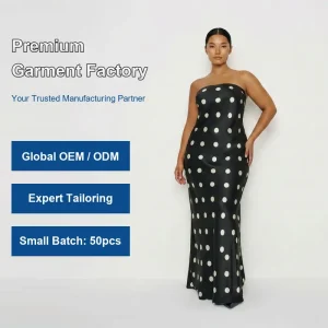 Women’s Private Label Polka Dot Maxi Bandeau Choker Satin Custom Logo Embroidery Dress