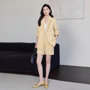 Women’s Professional Business Suit Set for Petite White Collar Workers Lawyers Anti Wrinkle Skinny Fit Formal Two Piece Blazer