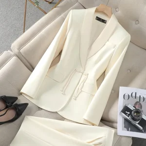 Women’s Professional Suit Set Spring and Autumn Designed New Chinese Style National Wind Small Suit Work Clothes