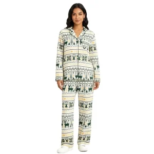 Women’s Pure Cotton Woven Winter Warm Breathable Long Sleeve Floral Pajama Set Soft Elastic Band Sleepwear Casual Home Wear