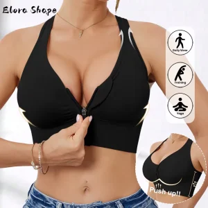 Women’s Push up Front Zip Sports Bra Wireless Racerback High Support Seamless Workout Bra for Daily Wear Training Yoga