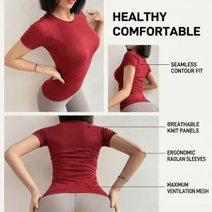 Women’s Quick Dry Breathable Mesh Short Sleeve Running T-Shirt Slim Fit Athletic Yoga Training Top