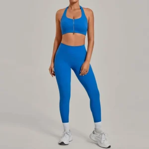 Women’s Quick-Dry Lightweight Nude Scrunch Butt Sportswear Set Front Zipper Sports Bra Yoga Set Outdoor Running Gym Leggings Set