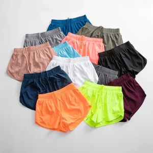 Women’s Quick Dry Solid Print Fitness Shorts Outdoor Loose Waist with Hidden Pockets Made of Comfortable Spandex Nylon