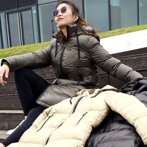 Women’s Quilted Waterproof Reversible Detachable Hooded Fur Long Puffer Parka Jacket with Custom Logo