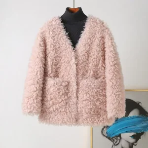 Women’s Real Wool Fur Suede Inside Coat Young Ladies Lamb Wool Winter Short Jacket JT616