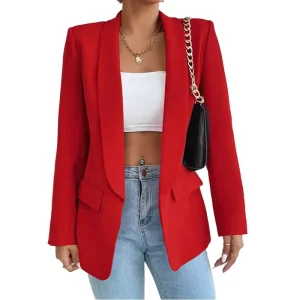 Women’s Red Joker Blazer Small Commuter Spring Autumn Jacket Solid Pattern Personal Style