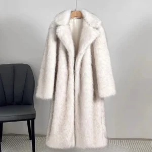 Women’s Regular Crew Neck Eco Friendly Cotton Filling Faux Fur Coat Artificial Fur Top