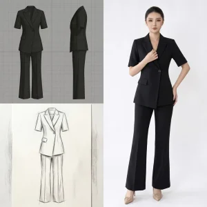 Women’s Regular Fit Black Solid Formal Suit Set Quick Dry Slimming Professional Hotel Management Reception