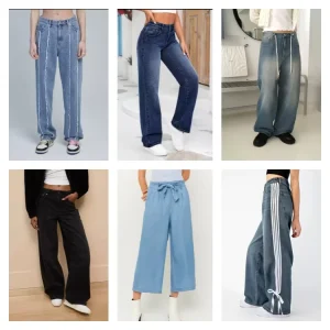 Women’s Retro Casual Heavy Embroidery High-Waist Regular Fit Summer Washed Denim Wide Leg Jeans