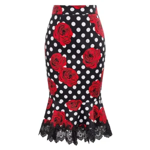 Women’s Retro Floral Pattern High Waist Cotton Hips-Wrapped Mermaid Skirt, BP000924